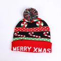 LED Christmas knitted hat with Merry Xmas text and colorful candy cane patterns - MERRY XMAS Candy Cane