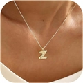 Elegant gold letter Z pendant necklace with box chain worn on a woman neck - Gold Z