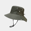 Detail of dark olive green sun hat showing ripstop nylon texture and metal vent holes - Army Green