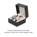 Dual-slot black PU leather watch organizer box with soft white pillows and flip lid - Double Pillow Style / Black