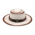 Cappello jazz piatto in lana crema e marrone sfumato con fascia in cuoio e stelle - Bianco