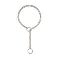 Handcrafted silver stainless steel Y-shaped Cuban link choker necklace on white background - Silver Round 6mm 63cm