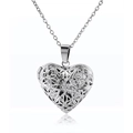 Collar de relicario de corazón de acero inoxidable 316L plateado con patrón de estrella - Colgante con Cadena / Plateado
