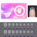 Size chart for matte short almond nail tips showing exact length and width measurements - 420pcs Frosted Traceless 15 Sizes Nail Tips-06