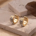 Boucles d'oreilles élégantes en acier titane doré avec double rangée de zircons carrés - Acier inoxydable/Zircone / Or avec Zircone Claire