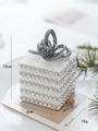 Sparkling white glitter gift box ornament with silver rhinestone bands and ribbon - White Style B