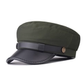Detail of army green fabric military hat with black leather brim and vintage metal buckle - M (56-58cm) / Cotton Military Green