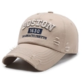 Vintage khaki baseball cap with Boston embroidery and distressed ripped details - Khaki