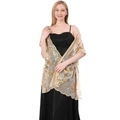 Detailed view of elegant gold sequin embroidered shawl for wedding and evening parties - Beige and Gold
