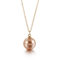 Pendente con perla champagne e catena sottile in acciaio inossidabile rosa - Catena d'Oro Perla Marrone (KN88985-K)
