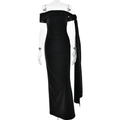 Elegantes schwarzes schulterfreies Abendkleid mit seitlichem Band und schmaler Passform - S / Schwarz