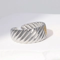 Elegant silver titanium steel open ring with vertical relief texture for women - Steel Color-Striped