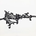 Sexy black lace masquerade mask with intricate floral embroidery and side ribbons - Scroll Half Face