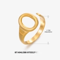 18K gold plated stainless steel ring with an oval geometric design and adjustable band - Oval Style (ZN059G)