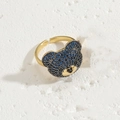 Golden bear ring with blue and black pavé crystals and an adjustable open band design - Adjustable / Sapphire Blue