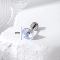 Sparkling 6mm square moonstone crystal stud earring with titanium steel screw back - A145-7# Shimmering Lavender
