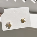 Vintage gold asymmetric earrings with sparkling star and sun sunburst motifs - Asymmetric Star Moon Zircon