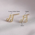 Golden musical note stud earrings with zircon inlay and 3-layer gold plating - Music Note Style (EL12-9)