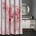Polyester shower curtain featuring 3D pink roses with gold edges in a modern bathroom - 90*180CM Shower Curtain / Soft Pink Gold Rose