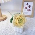 Handmade crochet yellow rose bouquet with green leaves on white spherical base stand - Thai Rose Gradient Cream Yellow
