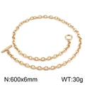 Gold stainless steel toggle necklace with O-link chain and T-clasp, 600x6mm size - Gold Style (KN281861-Z) / 600x6mm