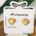 Golden heart stud earring with colorful zircon stones and dimensions 0.82cm x 0.92cm - Heart with White Rhinestone Style