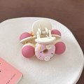 Sweet cream hair claw clip with pink donut ornament and small floral accents - 1208B White Donut Hair Claw