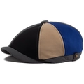 Casquette gavroche vintage britannique avec patchwork de toile kaki et bleue - Réglable (55-60cm) / Blocs de couleur