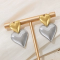 Minimalist double layer heart stud earrings in polished 18K gold and silver steel finish - Double Heart Gold Steel Stitching Earrings (KE110550-WGJD)