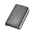 Slim RFID blocking card holder with grey snakeskin texture and metal pop-up switch - Snake Pattern Grey