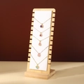 Bamboo necklace display stand with white inlay and ten slots for jewelry storage - ZM007 White PU Leather