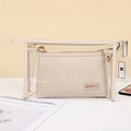 Beige waterdichte toilettas met grote capaciteit en gestreepte lederen binnenzak luxe - Schoudertasset / Beige
