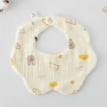 Creamy cotton flower shaped baby bib with cute rabbit and bear cartoon prints - Gauze Flower Wrap - Cloud Animals