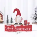Décoration de Noël en bois avec gnome et texte Merry Christmas, dimensions 20x17 cm - Gnome Base Rectangulaire-Bonnet à Pois (HG18-749A)