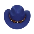 Navy blue western cowboy hat with brown beaded band in premium felt material - M (56-58cm) / Royal Blue (168-H)