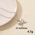 Silver butterfly pendant necklace 21.5x25mm minimalist stainless steel jewelry - Streamlined Hollow Butterfly Style (S1541-S+N22-S)