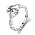Adjustable S925 sterling silver ring with heart-shaped moissanite setting and side stones - A Kiss That Shakes The World 1 Carat Ljz-85 / Adjustable Open