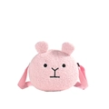 Simpatica borsa a tracolla in peluche sherpa rosa per bambini con ricamo animali - Rosa