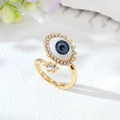 Anello regolabile dorato malocchio con smalto blu e dettagli in strass scintillanti - Aperto/Con Strass / Blu scuro