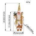 Père Noël debout de 61cm en or et blanc avec dimensions détaillées de l'article - Style Chapeau Imprimé Or