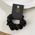 Elegant black faux silk satin scrunchie with wood ear edges on a handmade gift card tag - 8CM (Without Card) / Black