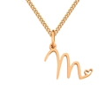 Golden titanium steel necklace with letter M pendant and small heart detail - Letter M / Gold
