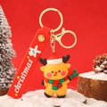 Cute Christmas reindeer keychain with yellow charm, red silicone wristband, and gold hardware - Festive Christmas Reindeer