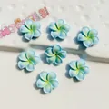 Blue resin flower charms with gradient green centers for DIY phone case decoration - Small Blue