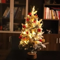 Mini PE flocked Christmas tree with LED lights and wooden base for tabletop decor - 45cm Red Gold 32-Piece Set With Lights