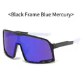 Black frame sports sunglasses with blue mirrored lens and black-white temples - Black Frame Blue Mirrored Lens