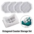5-piece silicone mold set for DIY octagonal resin coasters with storage box holder - Octagon Coaster Set - Checkerboard