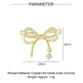 Bow pendant measurements 22x26mm in copper with 5A cubic zirconia and drop stone detail - Gold Pave Bowknot Style (YE008-2)