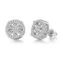 Hip hop style round micro-paved zircon stud earrings in white gold finish for men - Silver