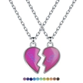 Pink heart-shaped couple necklace with Love You engraving and color chart options - Love You Couple Necklace